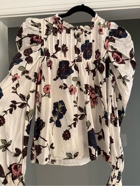 Cleobella Cream Floral Pintuck Peasant Blouse